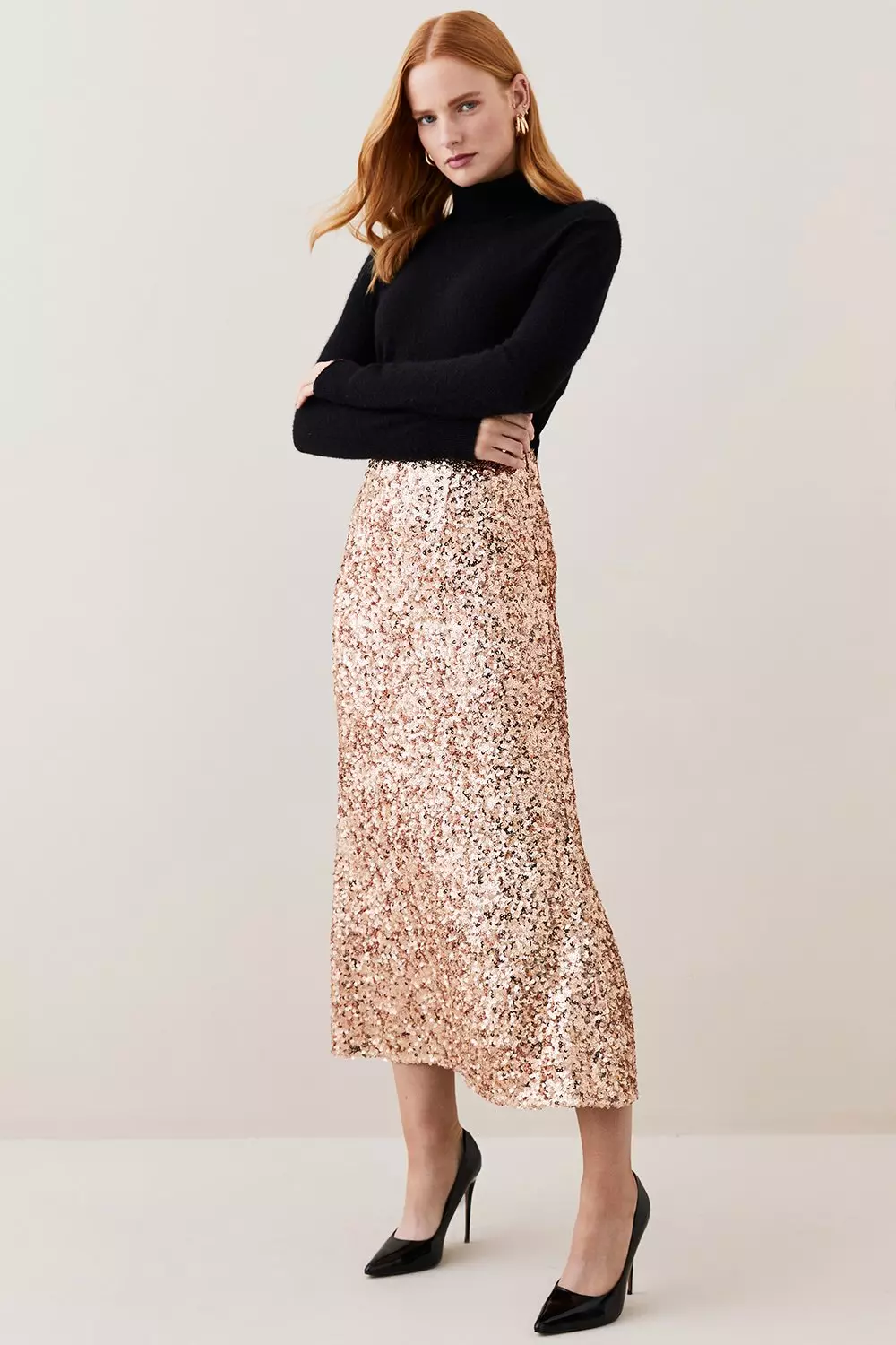 Karen millen 2025 gold sequin skirt